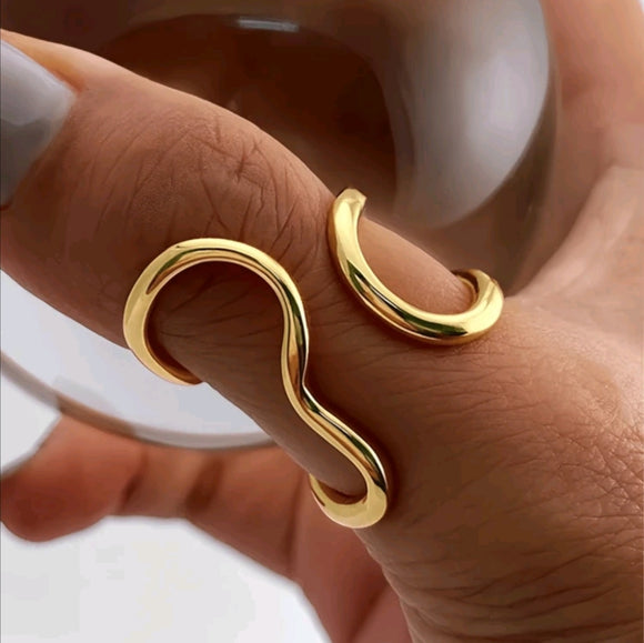 Wavy Stainless Steel Adjustable Open Ring