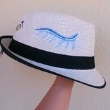 Straw hat hand painted evil eye silver