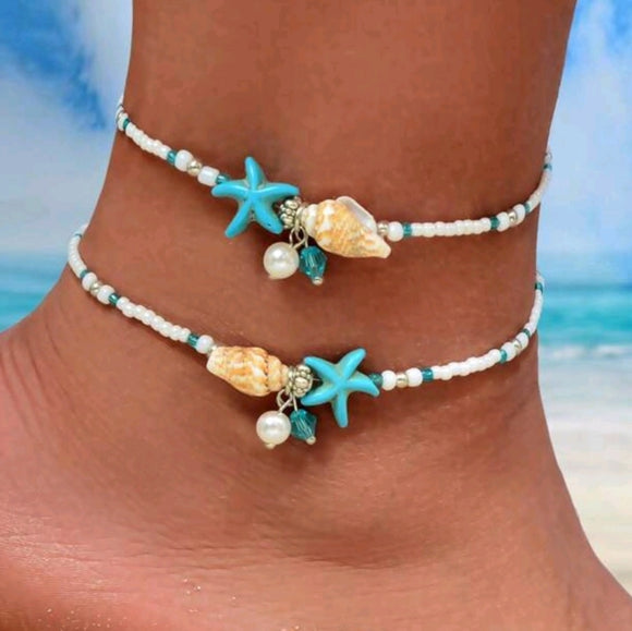 Beaded shell starfishh anklet