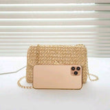 Mini straw bag with a strap beige