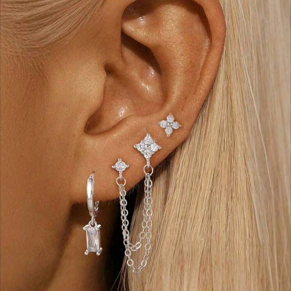 3 Pcs Stainless Steel Piercing Earrings Hypoallergenic 14K silver Plated