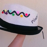 Straw hat hand painted colorful fish pompom