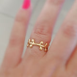 Crown leaf gold adjustable stainless ring