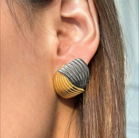 Stainless steel two tone Flamingo Feather earrings