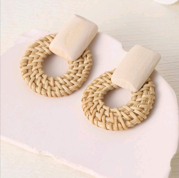 Boho Rattan Geometric Design Earrings