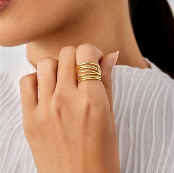 Stainless Layered Cuff adjustable Ring
