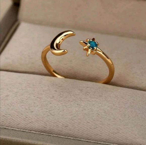 Gold Plated Glow In The Dark Moon & Star Open Ring