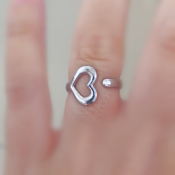 Open ring heart silver stainless adjustable