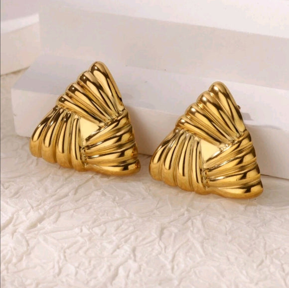 Stainless geometric triangle gold earrings