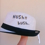 Straw hat hand painted hush hush