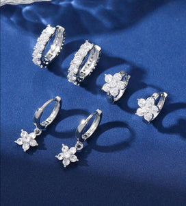 Sparkling Stone stainless Flower hoop Luxury earrings