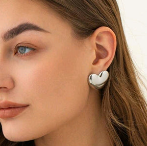 18k gold plated stainless silver glossy heart earrings