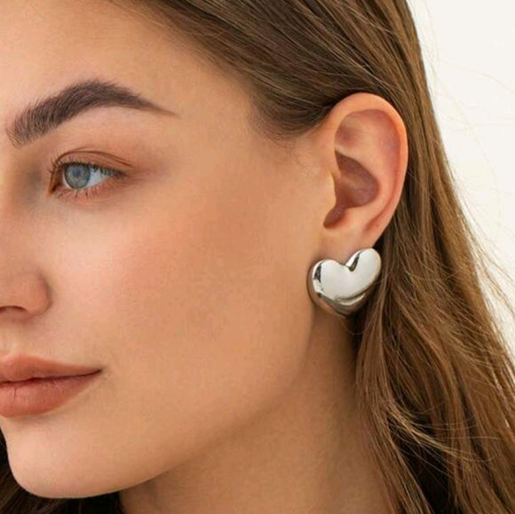 18k gold plated stainless silver glossy heart earrings