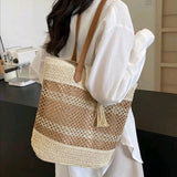 Woven straw handbag large capacity