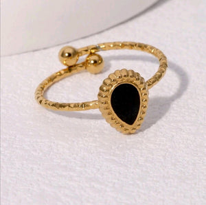 Stainless Steel black Teardrop Open Ring