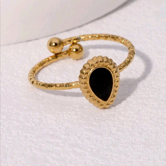 Stainless Steel black Teardrop Open Ring