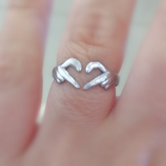 Hands heart stainless adjustable ring