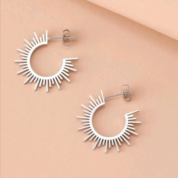 Minimalism Half Circle Spiked Earrings silver Stainless Steel