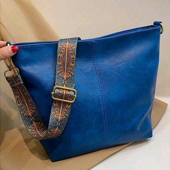 Pu royal blue shoulder bag