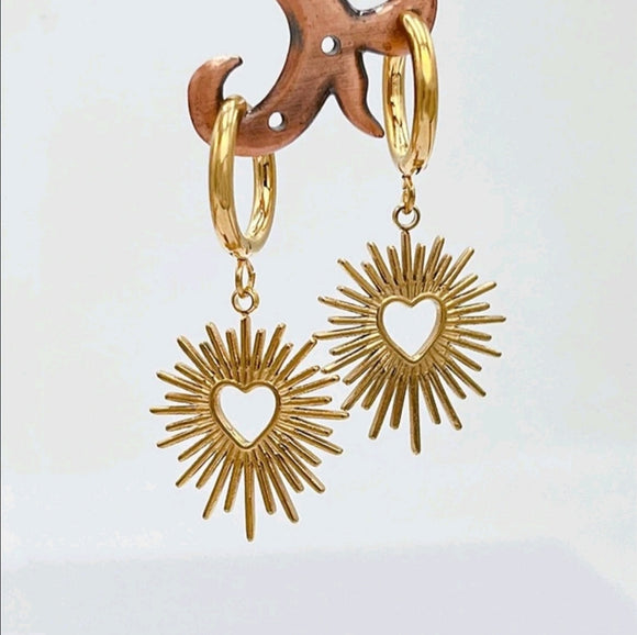 Stainless Heart Sun Drop Earrings