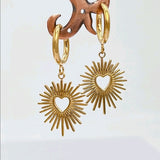 Stainless Heart Sun Drop Earrings