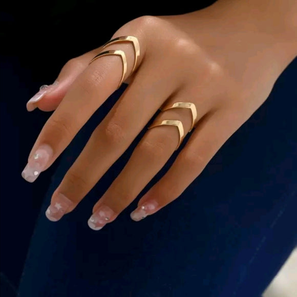 Simple Double Layered Letter V Shaped Open Ring