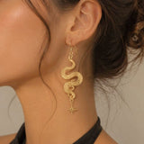 Stainless steel Celestial gold snake boho drop earrings