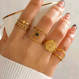 4pcs Set Stainless Steel Star Sun Open Ring