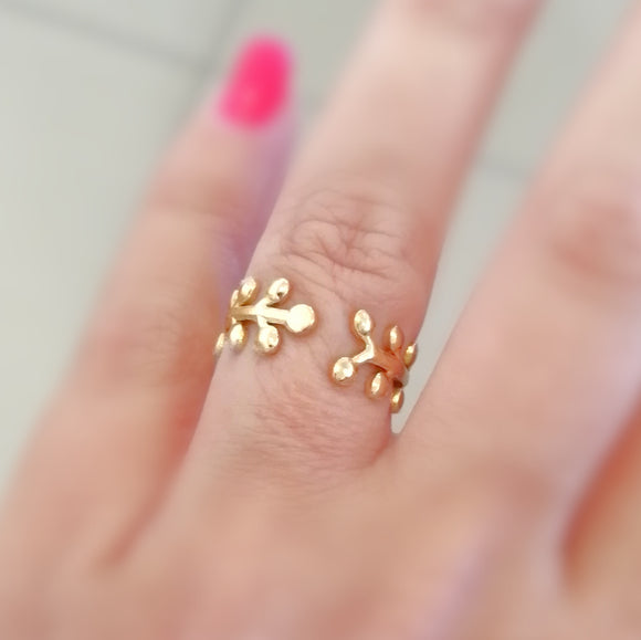 Crown leaf gold adjustable stainless ring