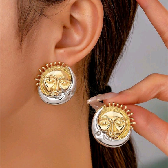 Sun Face Moon Design Earrings