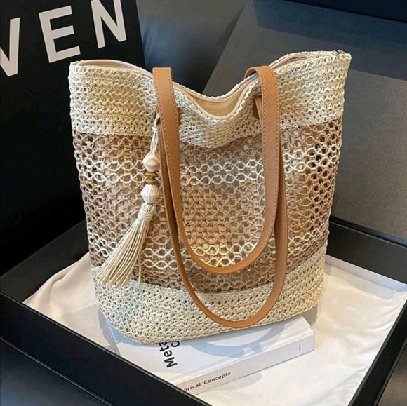 Woven straw handbag large capacity