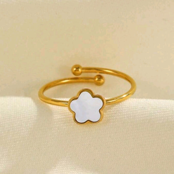 Stainless Steel Seashell Flower Shaped adjustable Ring
