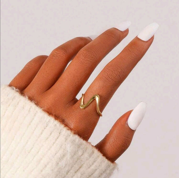 Stainless wave Cuff adjustable Ring