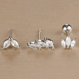 3pcs Stainless Steel 18K silver Plated Cubic Zirconia Spiral Earrings