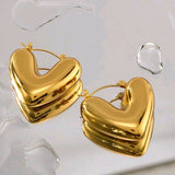 18K Gold-Plated Stainless Steel 3D Heart Shaped Earrings