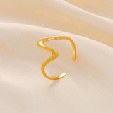Stainless wave Cuff adjustable Ring