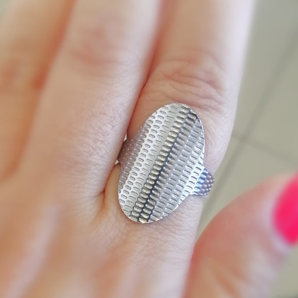 Oval boho silver stainless adjustable ring