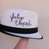 Straw hat hand painted tropical bird