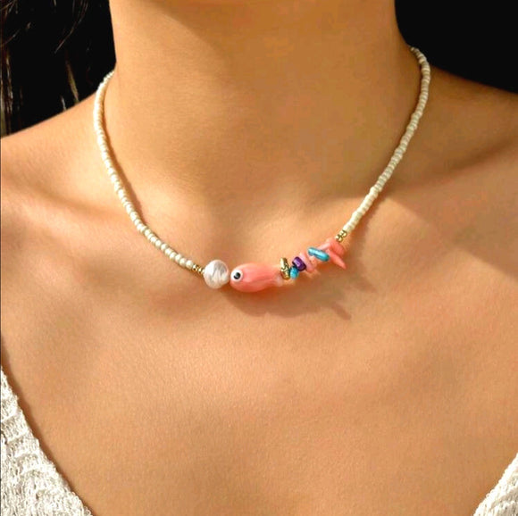 Beads pearl fish summer necklace