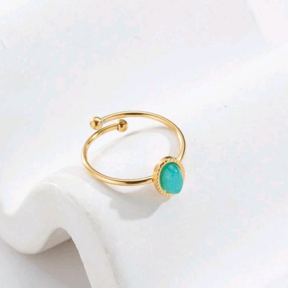 18k Gold Plated Turquoise stone adjustable Ring