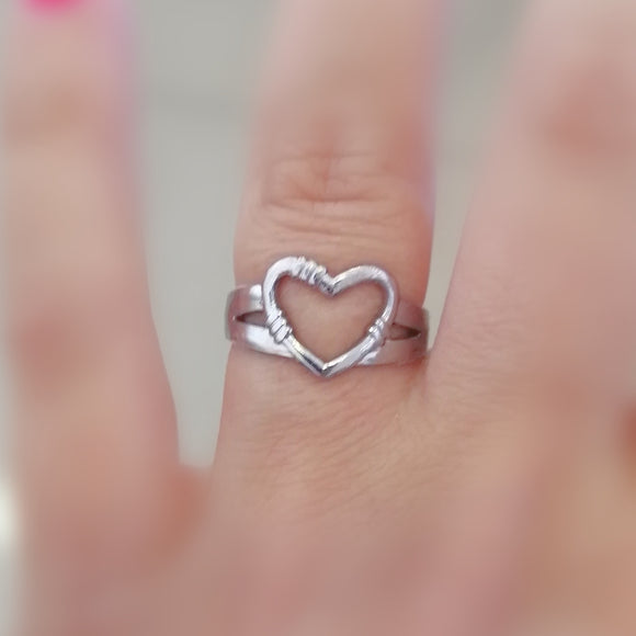 Heart stainless silver adjustable ring