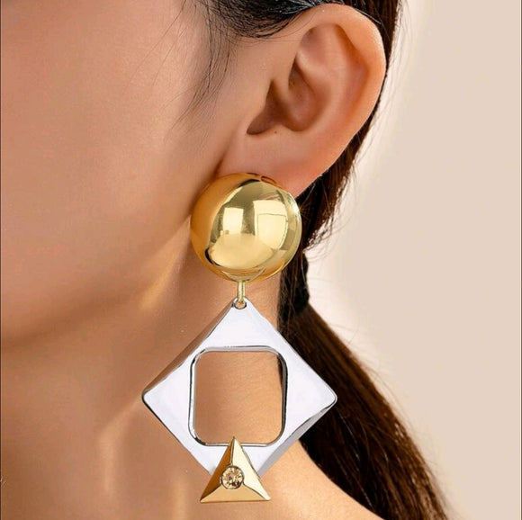 Exaggerated luxurious geometric color block earrings