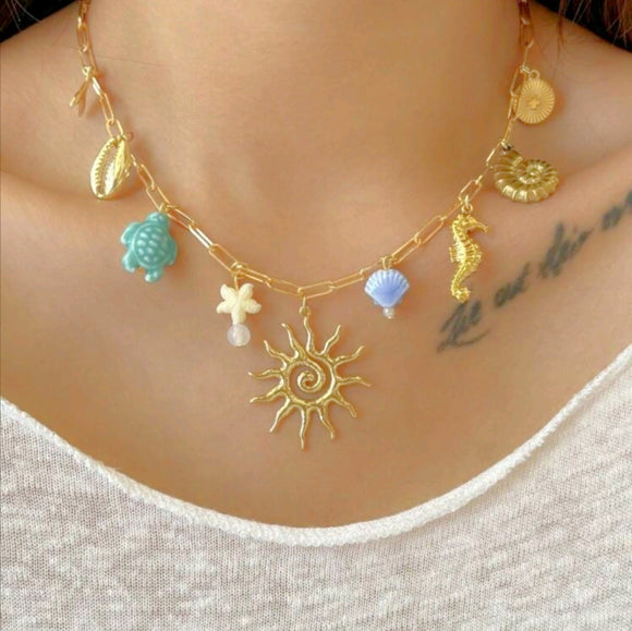 Stainless steel charming sun beach pendant neclace