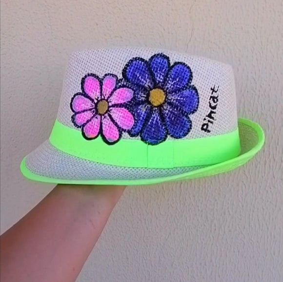 Straw hat hand painted flowers