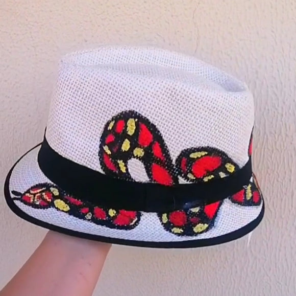 Straw hat hand painted snake