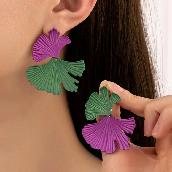 Two Tone Drop Earrings purple green mat