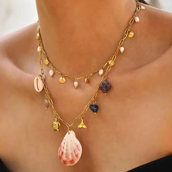 Stainless necklace boho shells