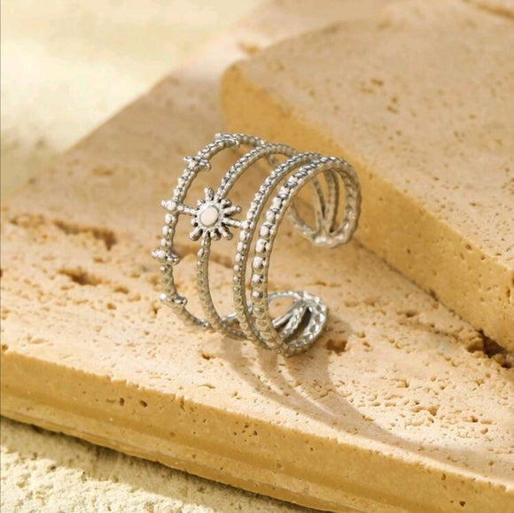 Layered star crown adjustable stainless ring
