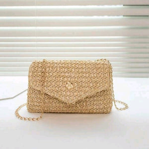 Mini straw bag with a strap beige
