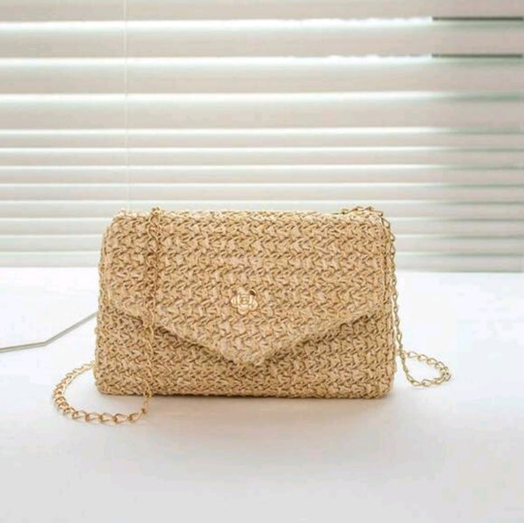 Mini straw bag with a strap beige